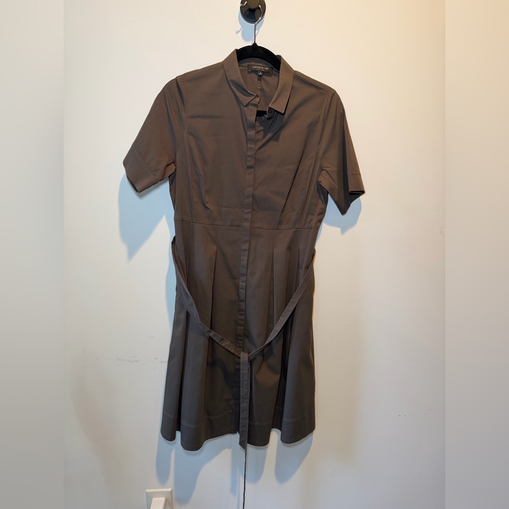 Lafayette 148 New York Taupe Short Sleeve Dress